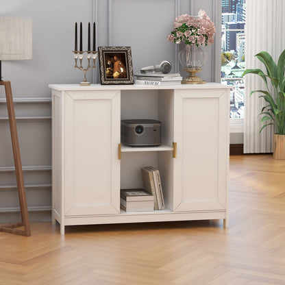 Black Buffet Cabinet with Storage, Modern Narrow Wooden Sideboard Accent Table for Living Room