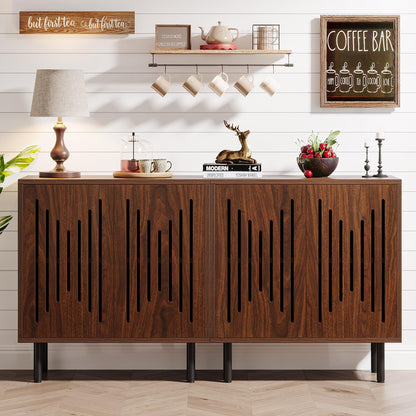 Tribesigns Set of 2 Buffet Sideboard Cabinets with Storage, 59" Long Sideboards with Adjustable Shelves, Modern Accent Storage Cabinets for Living Room, Dark Brown
