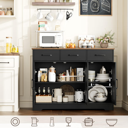 **HOSTACK Modern Farmhouse Buffet Sideboard Cabinet with Barn Doors, Drawers, and Shelves, Wood Coffee Bar Storage Cabinet for Dining Room, Kitchen, or Living Room, Ash Grey**