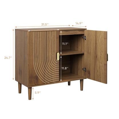 Walnut Sideboard Cabinet with Line Groove Design, Freestanding Wood Buffet Cabinet with Adjustable Shelf for Living Room, Entryway, or Hallway