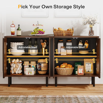 Tribesigns Set of 2 Buffet Sideboard Cabinets with Storage, 59" Long Sideboards with Adjustable Shelves, Modern Accent Storage Cabinets for Living Room, Dark Brown