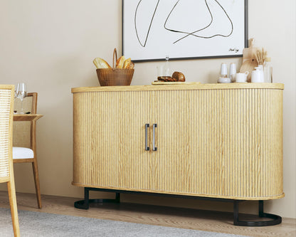 **54.3" Sideboard Buffet Cabinet with Storage, Fluted Tambour Doors, Adjustable Shelves, Mid-Century Modern Console Table for Living Room and Kitchen**