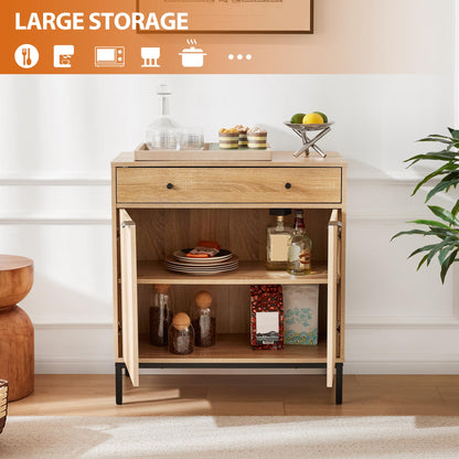 **Farmhouse Sideboard Buffet Cabinet with Drawer, Coffee Bar Station Table, Kitchen Storage Cabinet with Doors and Adjustable Shelves, Modern Wood Cupboard for Dining Room, Living Room, and Entryway**