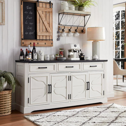 66" Large Buffet Sideboard Cabinet with 4 Doors and 3 Drawers, Storage Buffet Table for Dining or Living Room, Off White