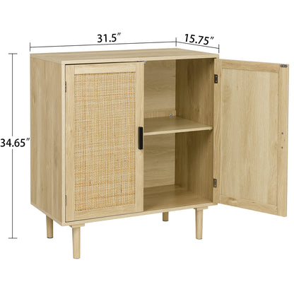 Sideboard Buffet Cabinet with Rattan Decorated Doors, Kitchen Storage Console Table and Liquor Coffee Buffet for Dining Room or Hallway, 31.5" x 15.8" x 34.6", Natural
