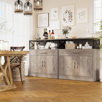 31" Modern Sideboard Buffet Cabinet with Adjustable Shelf, Wood Farmhouse Coffee Bar Storage for Kitchen or Dining Room, Ash Grey