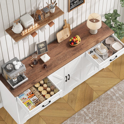 **YGEOMER Farmhouse Buffet Cabinet Sideboard with 3 Drawers and 2 Doors, Wood Coffee Bar Storage Cabinet for Kitchen or Dining Room**