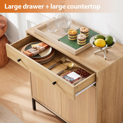 **Farmhouse Sideboard Buffet Cabinet with Drawer, Coffee Bar Station Table, Kitchen Storage Cabinet with Doors and Adjustable Shelves, Modern Wood Cupboard for Dining Room, Living Room, and Entryway**