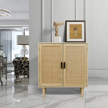 Sideboard Buffet Cabinet with Rattan Decorated Doors, Kitchen Storage Console Table and Liquor Coffee Buffet for Dining Room or Hallway, 31.5" x 15.8" x 34.6", Natural