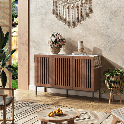 **47" Buffet Cabinet, Modern Credenza Storage Cabinet with Adjustable Shelves and Metal Base, Wood Multifunctional Console Table for Kitchen, Living Room, and Entryway, Brown**